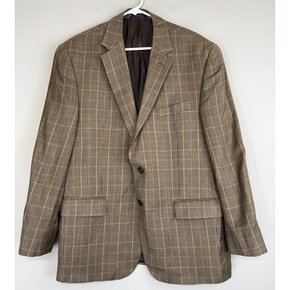 Ralph Lauren Sports Coat Blazer Men's 44R Glen Plaid Silk Wool Cashmere Elbow P.